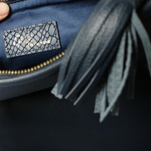 Gigi New York Navy Leather Foldover Crossbody Shoulder Purse Clutch Python Snake - Picture 7 of 9